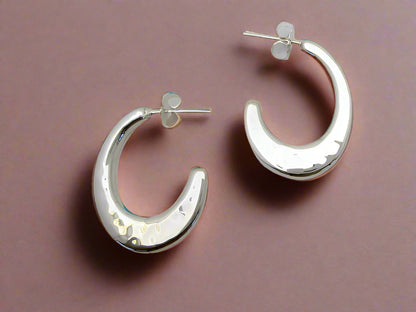 Sterling Silver Hammered "C" Earrings with Post