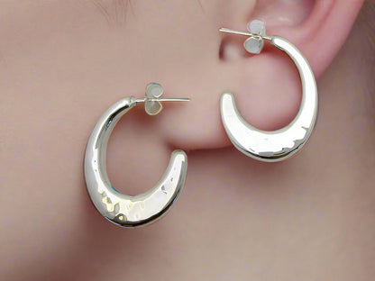 Sterling Silver Hammered "C" Earrings with Post