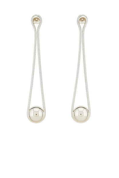 Sterling Silver Half-Round Long Drop Earrings with Ball