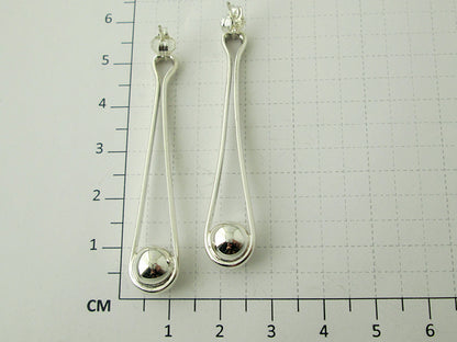 Sterling Silver Half-Round Long Drop Earrings with Ball