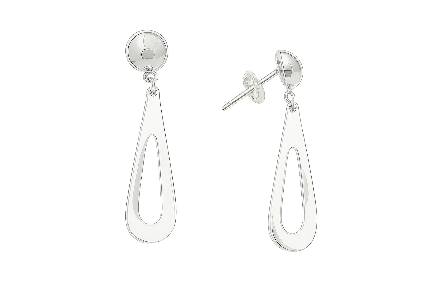 Sterling Silver Flat and Half Cap Opening Drop Earrings with Post