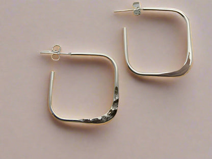 Sterling Silver Hammered Girl Square Earrings