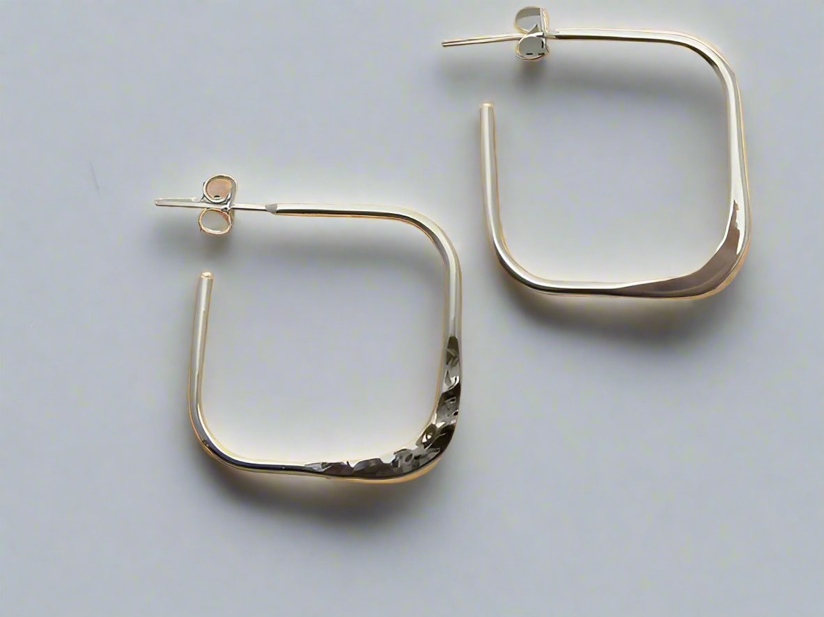 Sterling Silver Hammered Girl Square Earrings