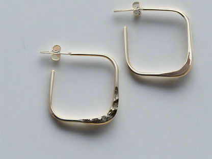 Sterling Silver Hammered Girl Square Earrings