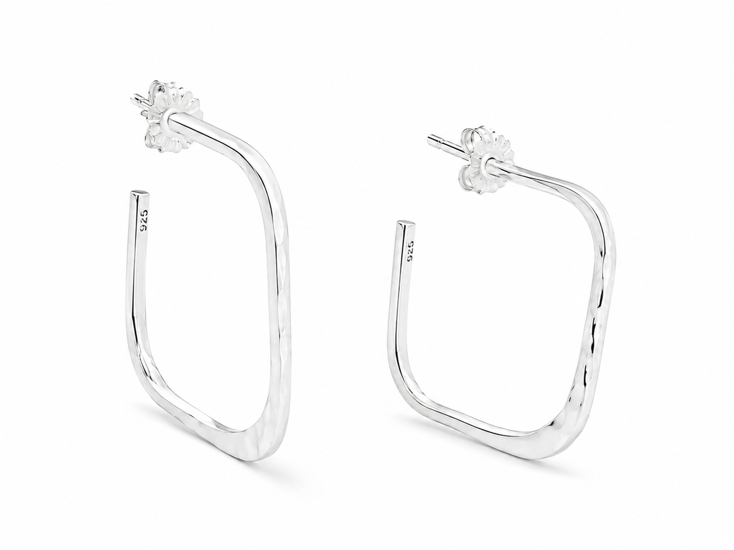 Sterling Silver Hammered Girl Square Earrings