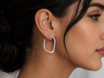 Sterling Silver Hammered Girl Square Earrings