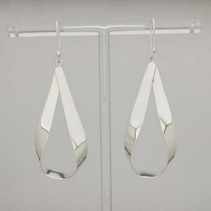 Sterling Silver Large Glossy Silhouette Drop Earrings with Ring