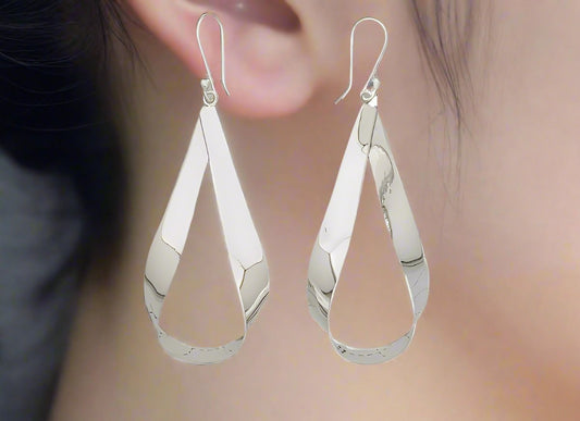 Sterling Silver Large Glossy Silhouette Drop Earrings with Ring