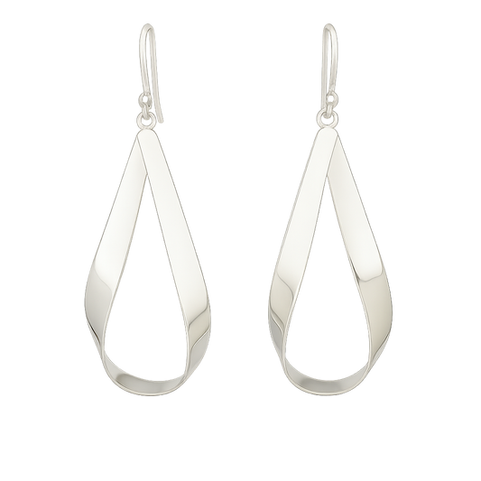 Sterling Silver Large Glossy Silhouette Drop Earrings with Ring