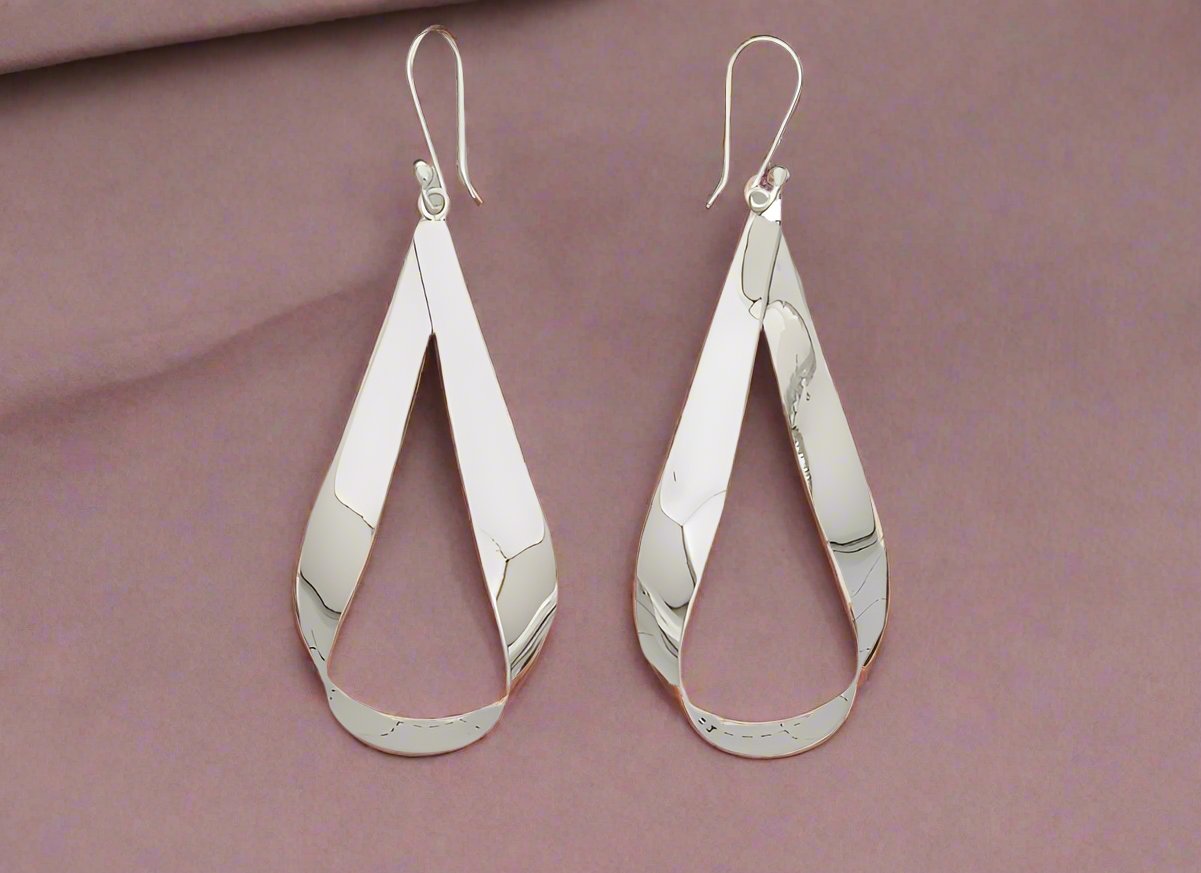 Sterling Silver Large Glossy Silhouette Drop Earrings with Ring