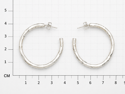 Sterling Silver Large Round Hammered Tube Earrings