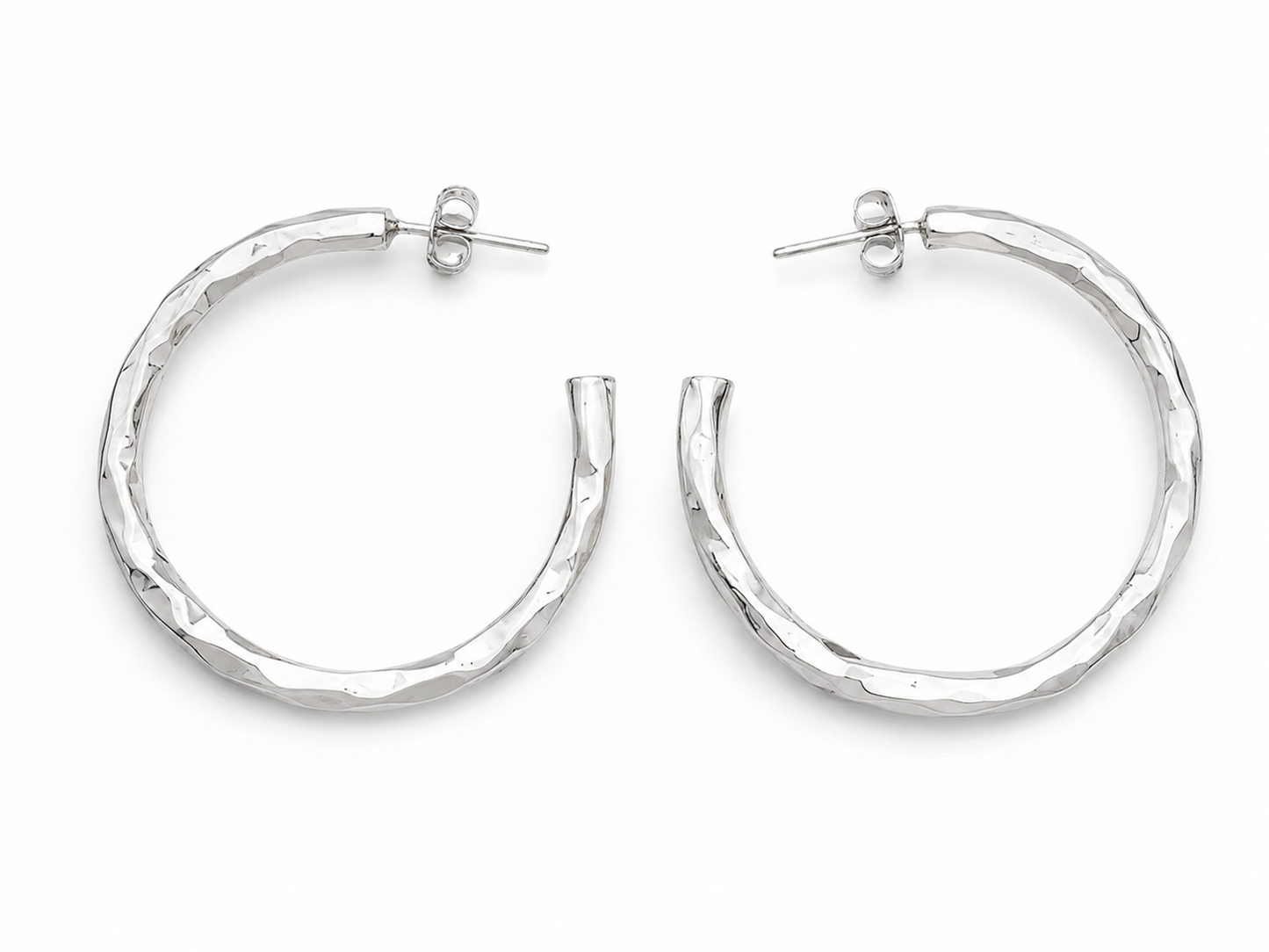 Sterling Silver Large Round Hammered Tube Earrings