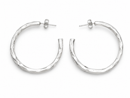 Sterling Silver Large Round Hammered Tube Earrings