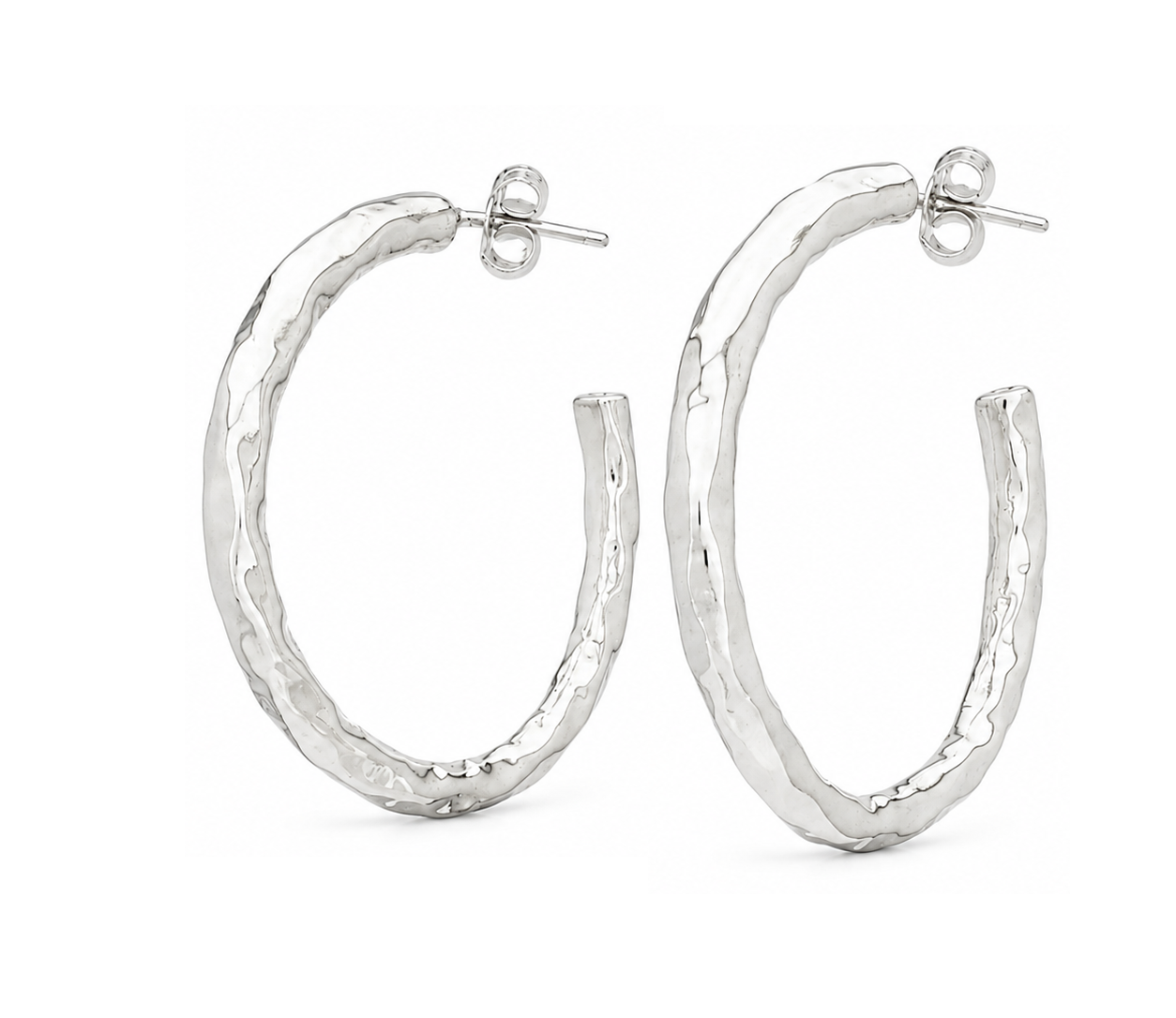 Sterling Silver Large Round Hammered Tube Earrings