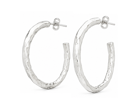 Sterling Silver Large Round Hammered Tube Earrings