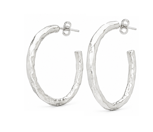 Sterling Silver Large Round Hammered Tube Earrings