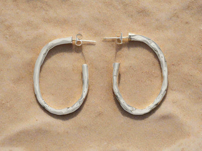 Sterling Silver Medium Hammered Tube Oval Earrings