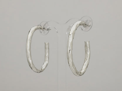 Sterling Silver Medium Hammered Tube Oval Earrings