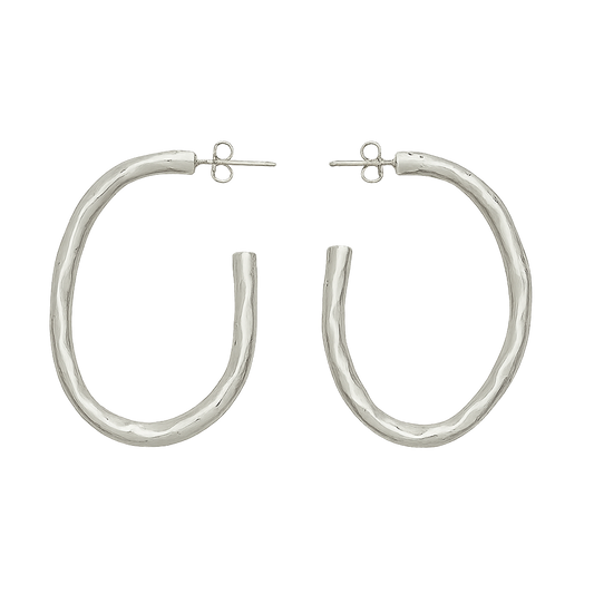 Sterling Silver Medium Hammered Tube Oval Earrings