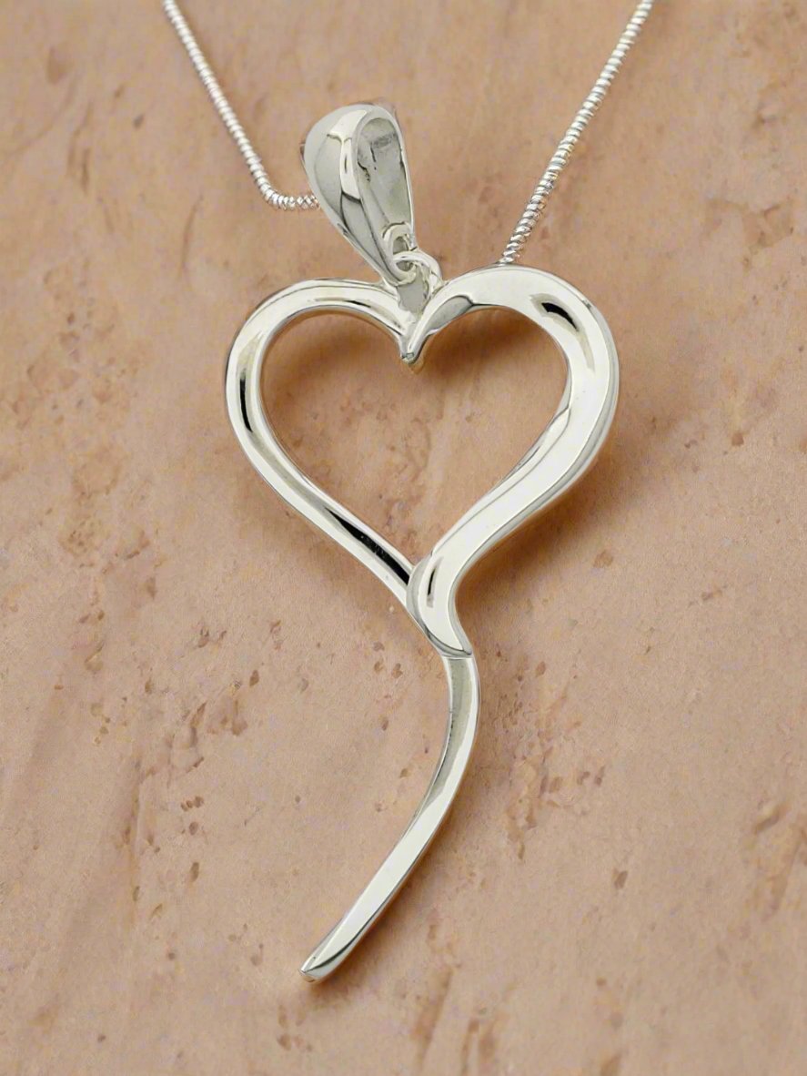 Elegant Heart Sterling Silver Tie Pendant