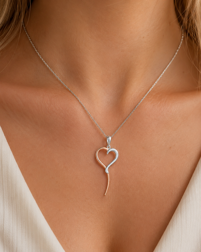 Two-Tone Sterling Silver & Copper Christmas Tie Heart Pendant