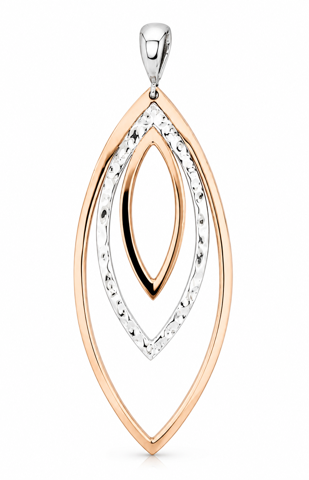 Sterling Silver Triple Almond Slope Earrings with Copper Accents