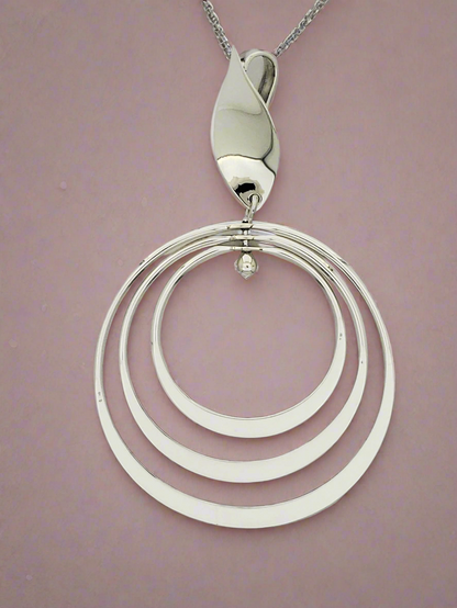 Sterling Silver Three Hoop Pendant  with Seed Accent