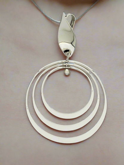 Sterling Silver Three Hoop Pendant  with Seed Accent