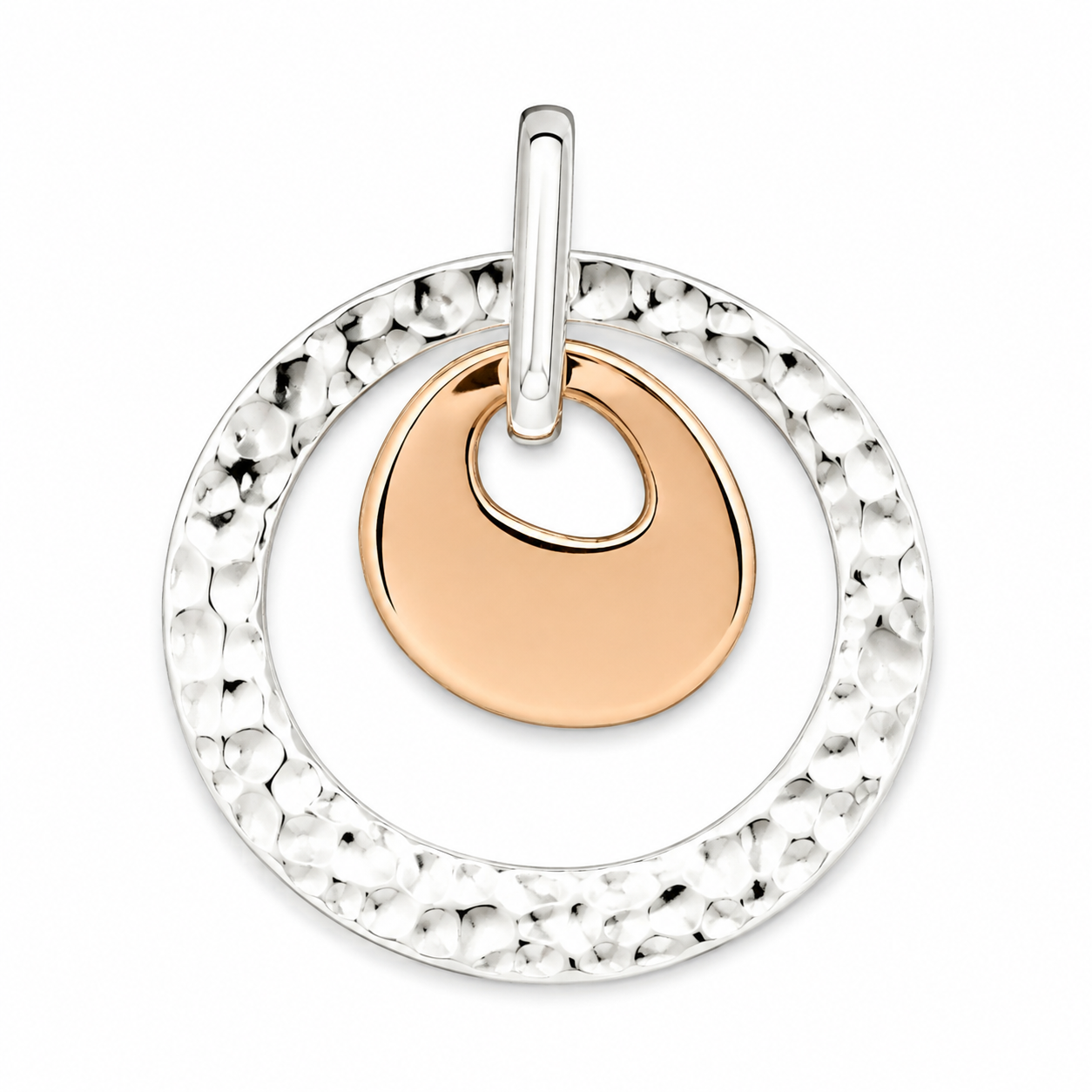 Sterling Silver Double Irregular Circle Pendant with Copper - Two-Tone Elegance