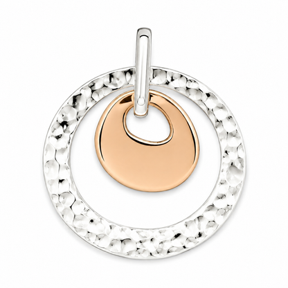 Sterling Silver Double Irregular Circle Pendant with Copper - Two-Tone Elegance