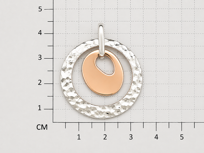 Sterling Silver Double Irregular Circle Pendant with Copper - Two-Tone Elegance