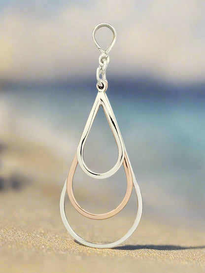 Two-Tone Sterling Silver Triple Drop Pendant with Copper Accents