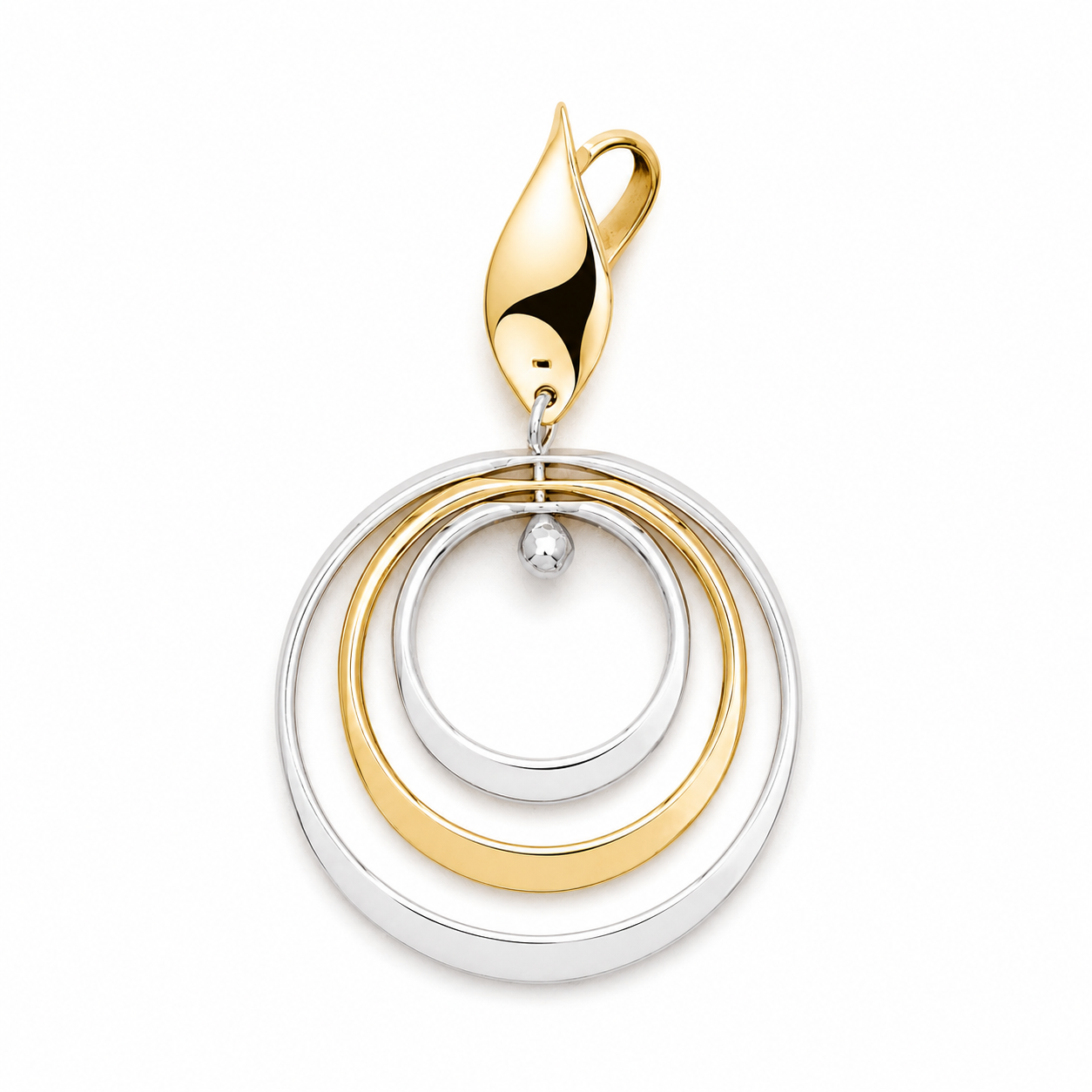 Two-Tone Sterling Silver Triple Hoop Pendant with Shine Almond