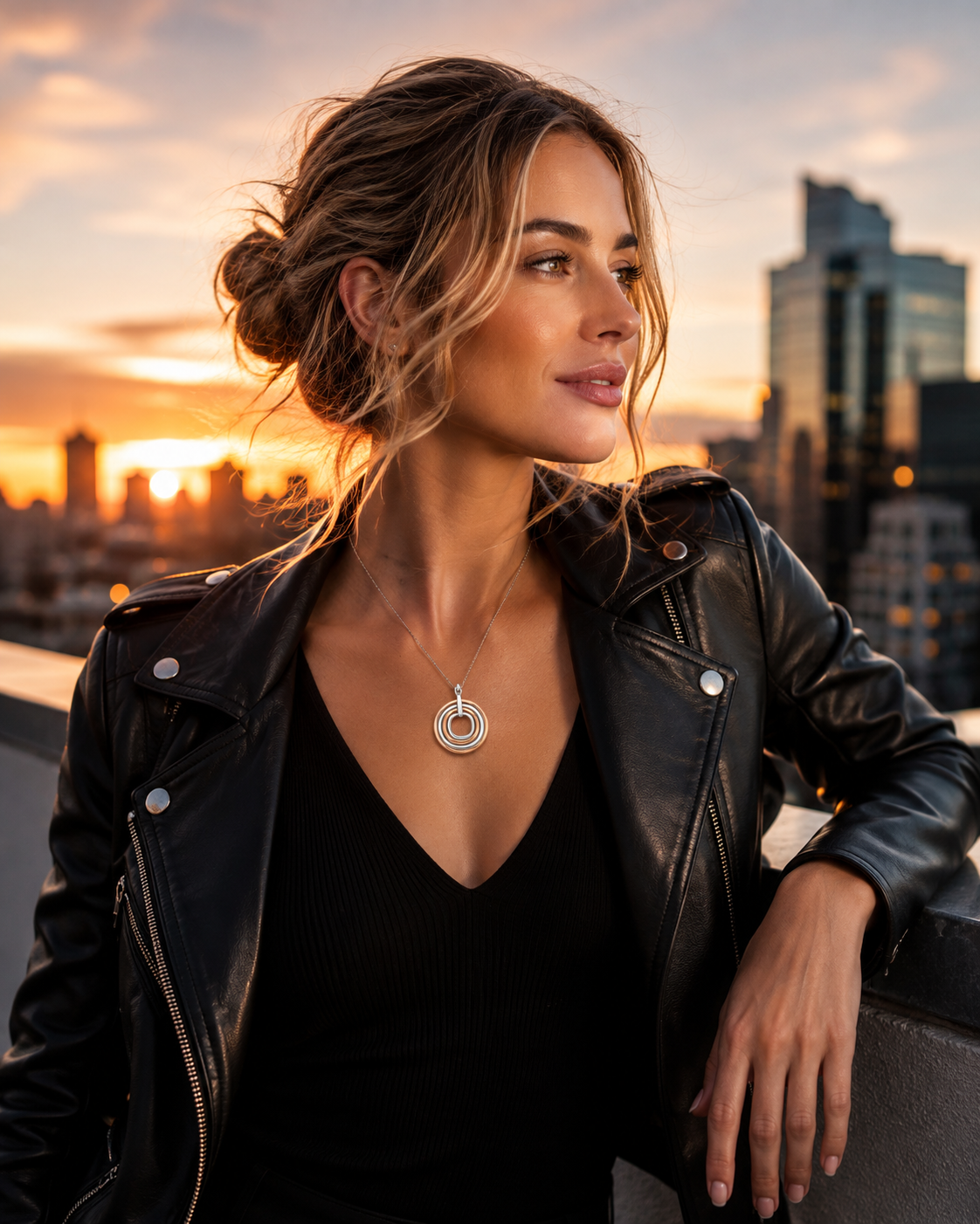 Two-Tone Sterling Silver Slope Wavy Hoops Pendant