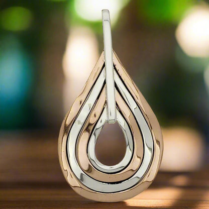 Two-Tone Sterling Silver Pendant with Four Wavy Copper/Silver Drops