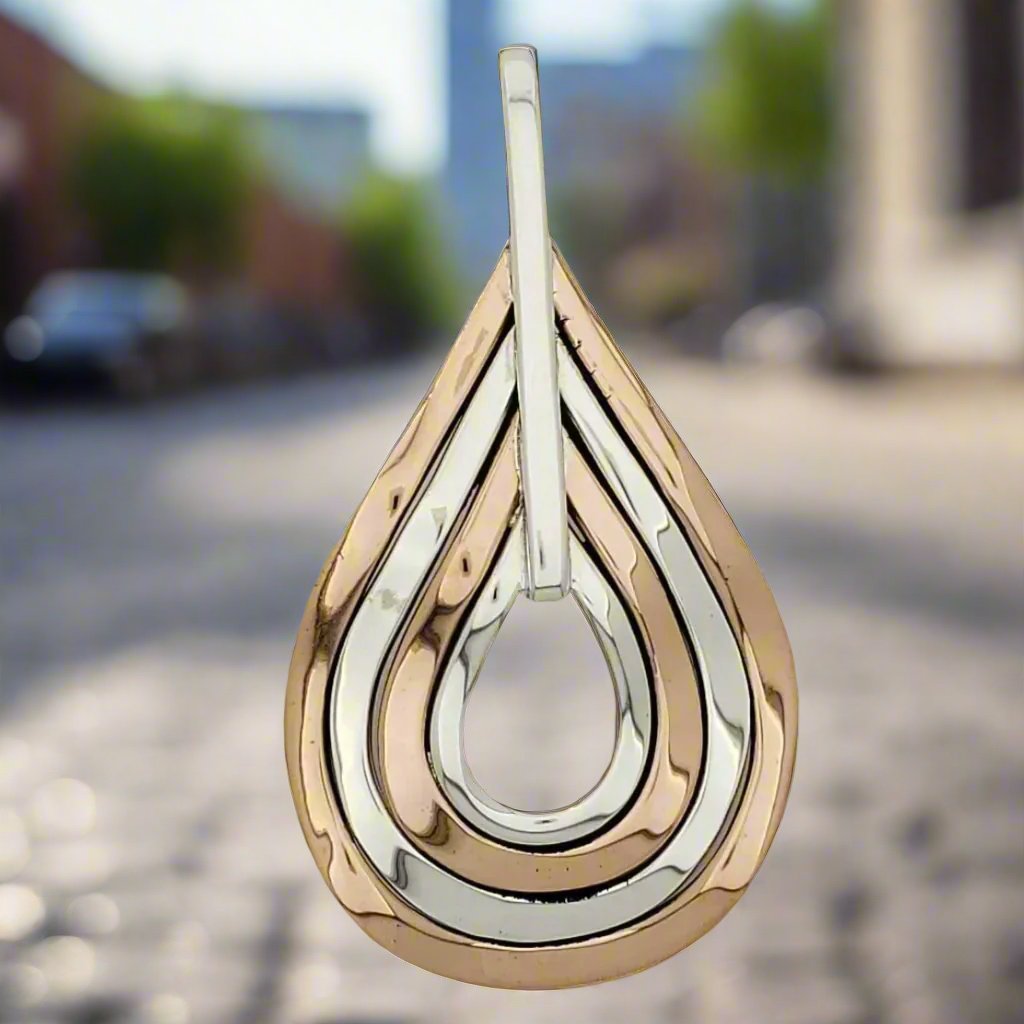 Two-Tone Sterling Silver Pendant with Four Wavy Copper/Silver Drops