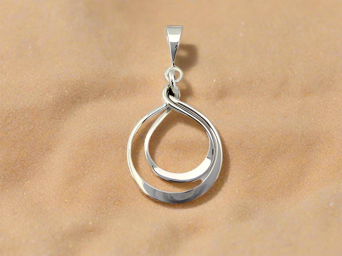 Glossy Flat Double Hoop Pendant - 92.5% Pure Silver