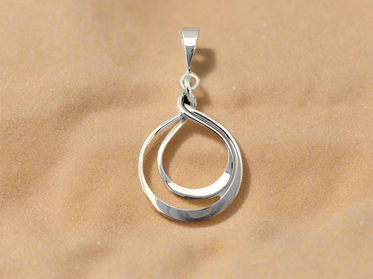 Glossy Flat Double Hoop Pendant - 92.5% Pure Silver