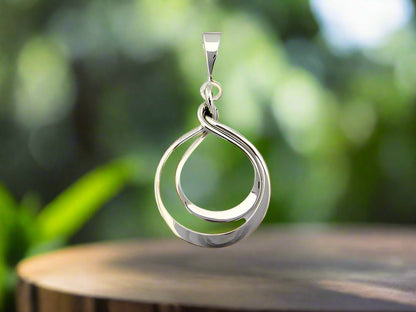 Glossy Flat Double Hoop Pendant - 92.5% Pure Silver