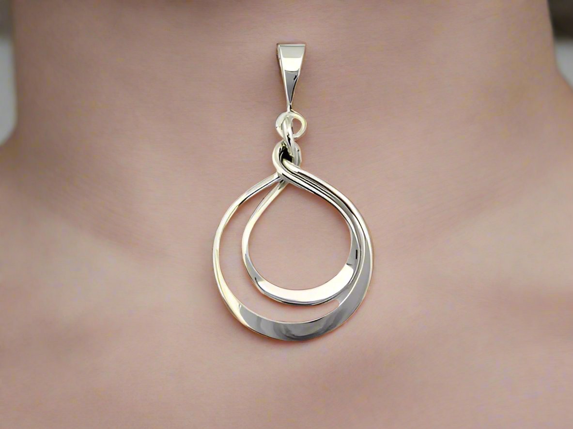 Glossy Flat Double Hoop Pendant - 92.5% Pure Silver