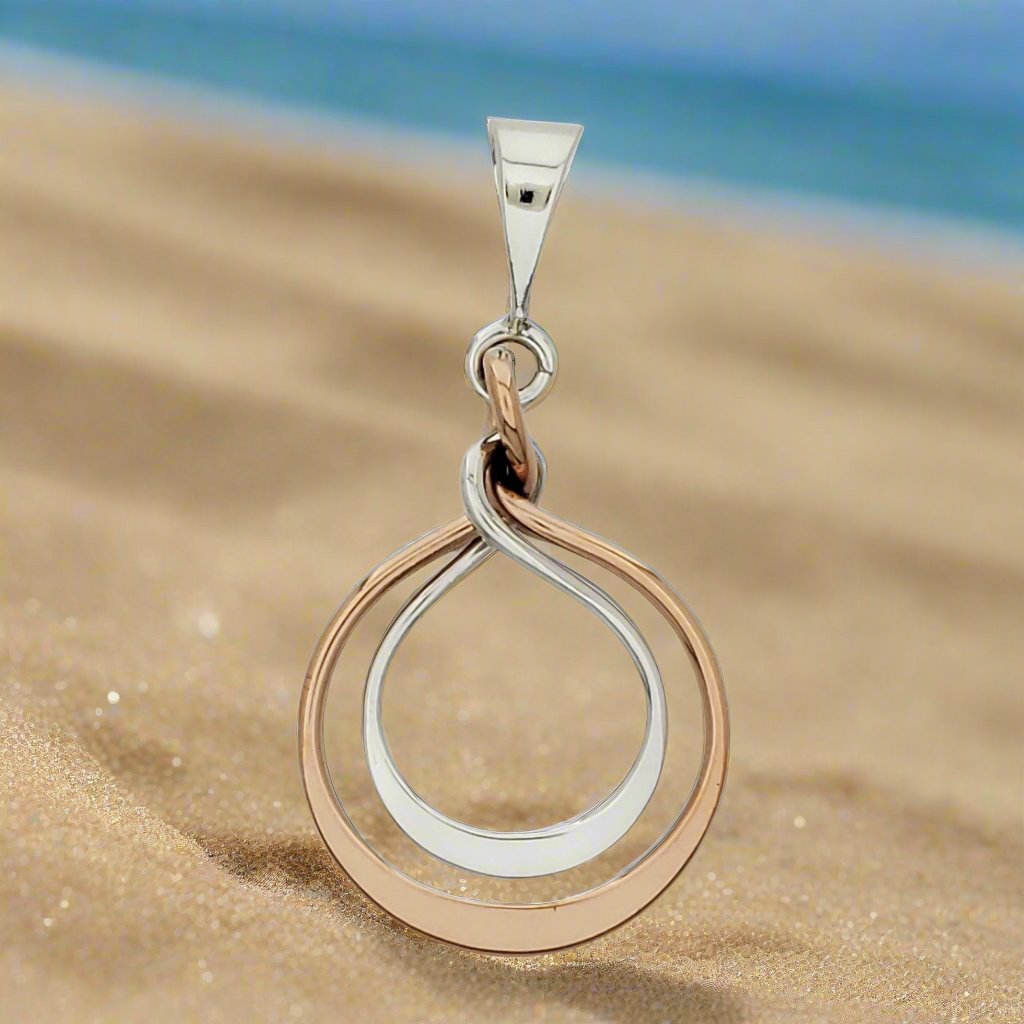 Sterling Silver Double Hoop Pendant with Gloss Copper - Two-Tone Design