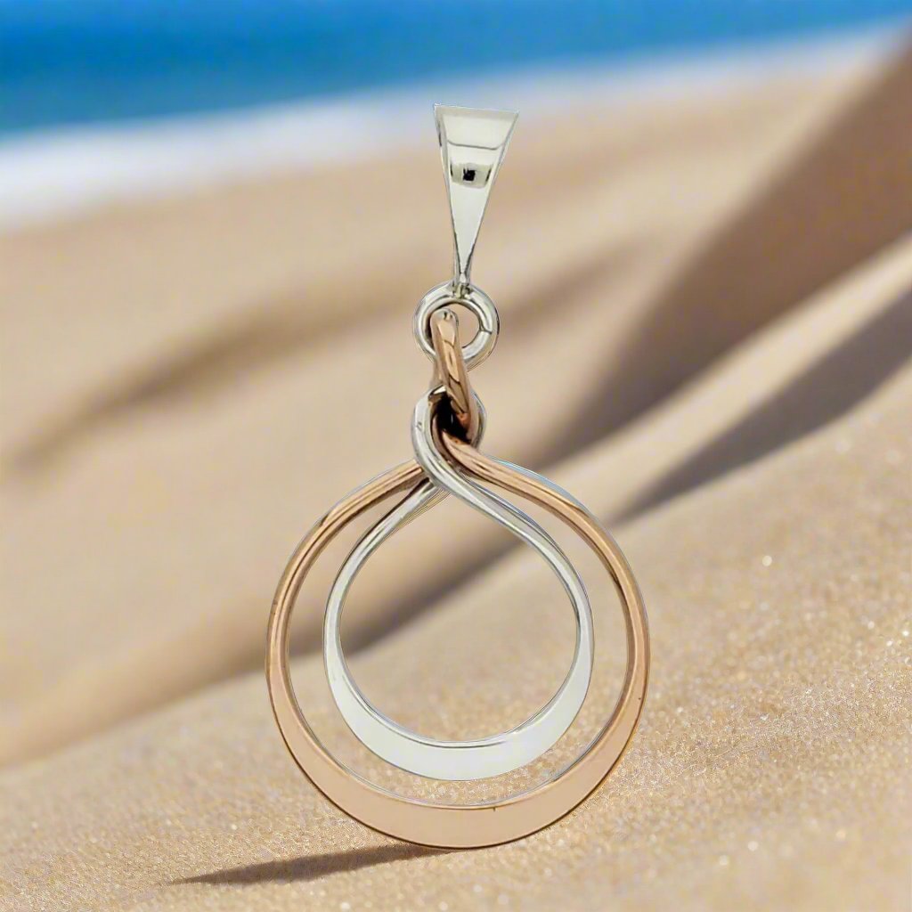 Sterling Silver Double Hoop Pendant with Gloss Copper - Two-Tone Design