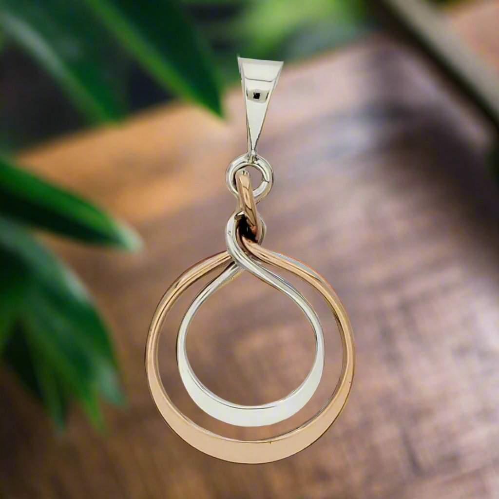 Sterling Silver Double Hoop Pendant with Gloss Copper - Two-Tone Design