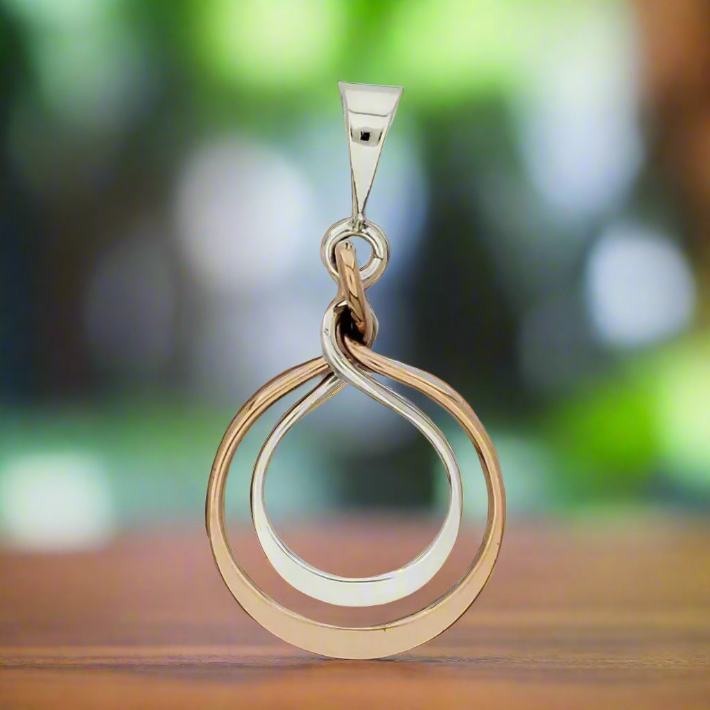 Sterling Silver Double Hoop Pendant with Gloss Copper - Two-Tone Design