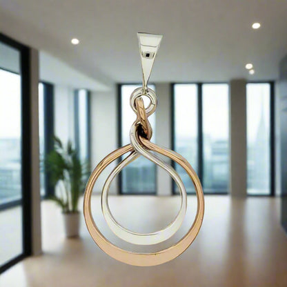 Sterling Silver Double Hoop Pendant with Gloss Copper - Two-Tone Design