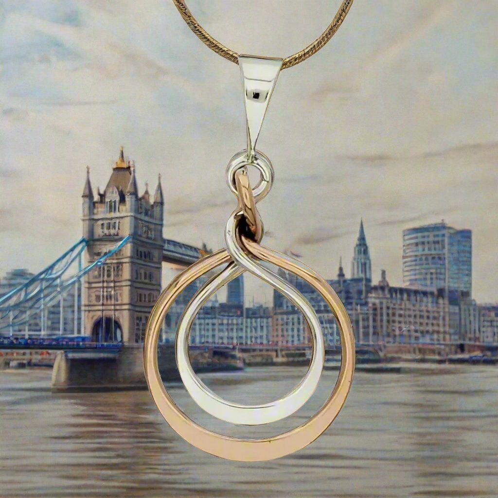 Sterling Silver Double Hoop Pendant with Gloss Copper - Two-Tone Design