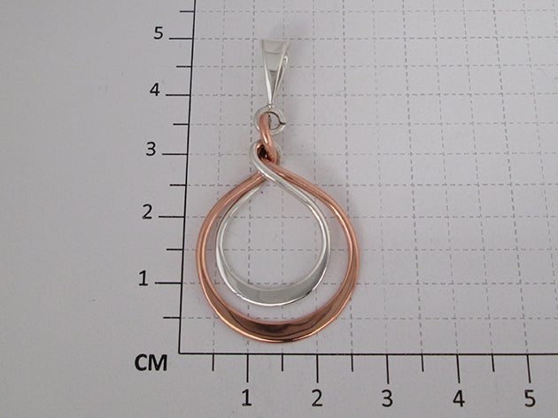 Sterling Silver Double Hoop Pendant with Gloss Copper - Two-Tone Design