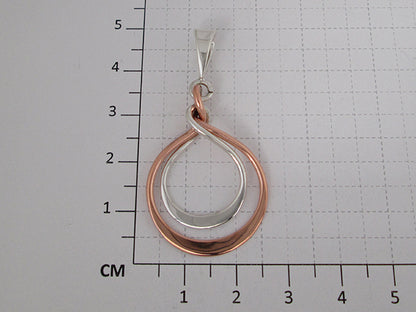 Sterling Silver Double Hoop Pendant with Gloss Copper - Two-Tone Design