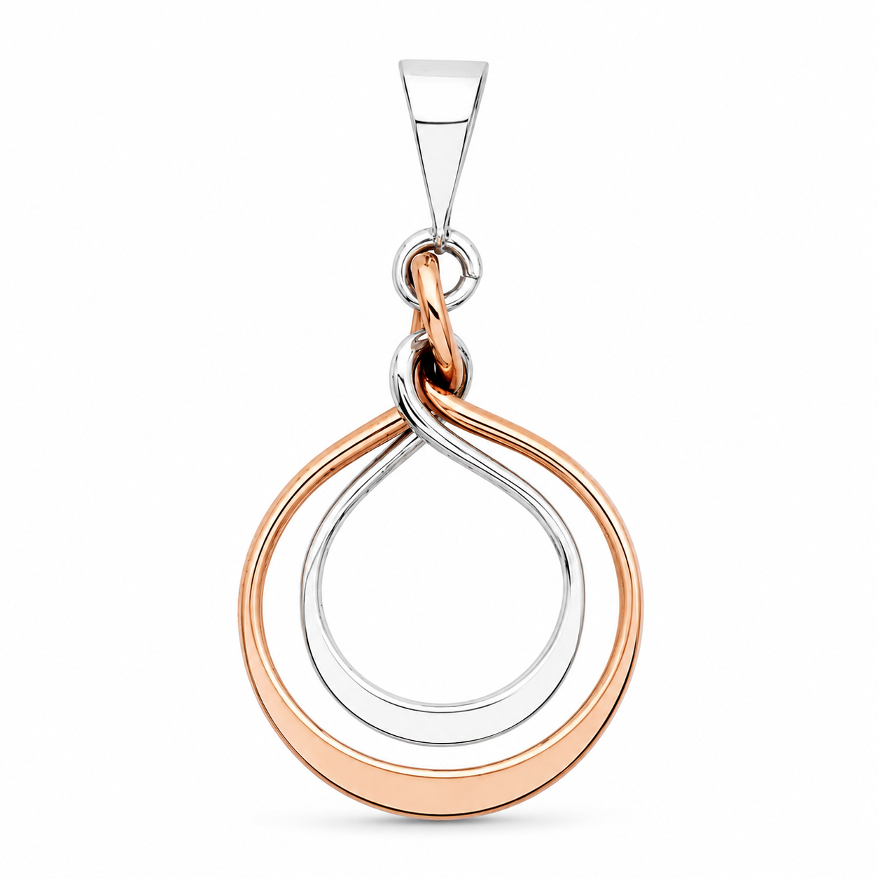 Sterling Silver Double Hoop Pendant with Gloss Copper - Two-Tone Design