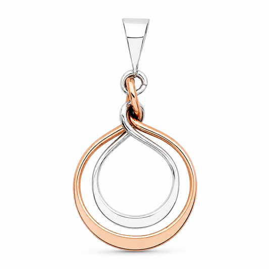 Sterling Silver Double Hoop Pendant with Gloss Copper - Two-Tone Design